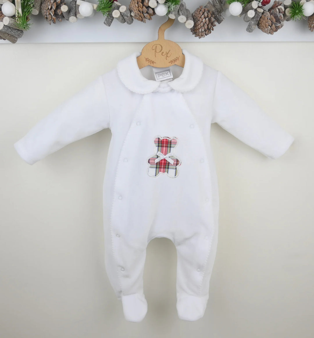 PEX White Tartan Teddy Sleepsuit