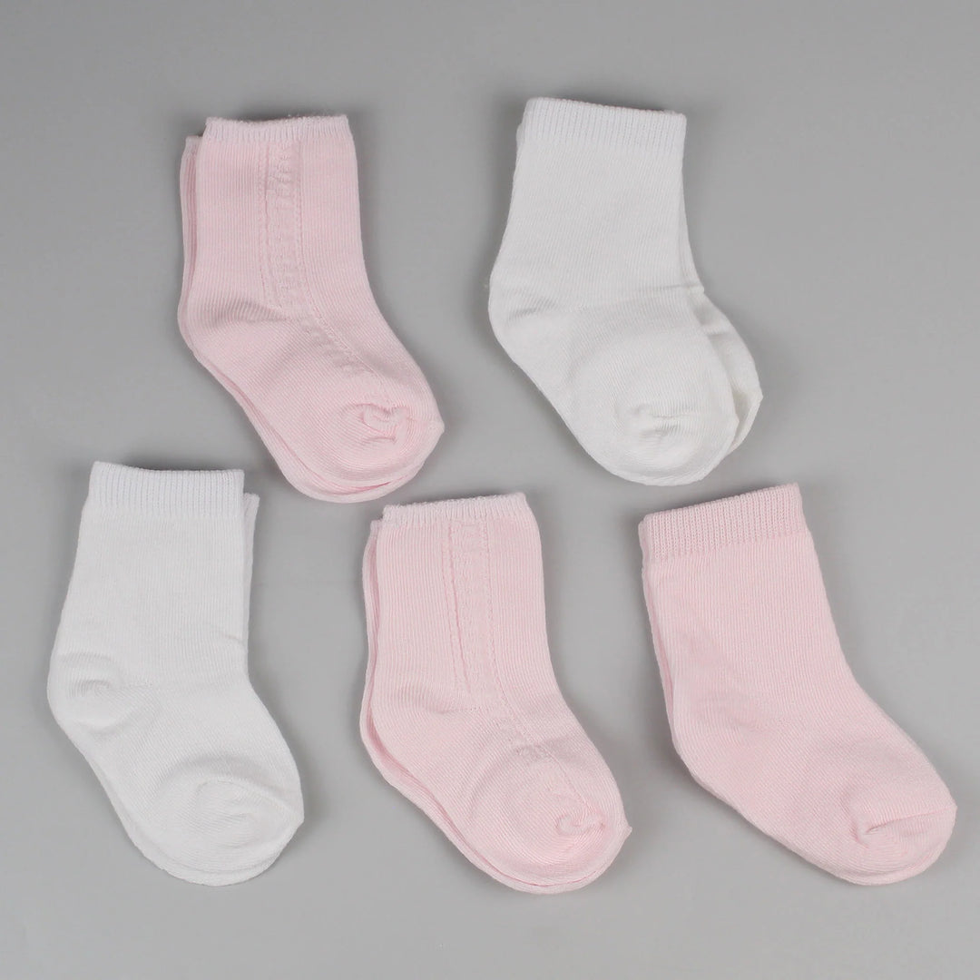 PEX Five Pack Baby Ankle Socks - White / Pink