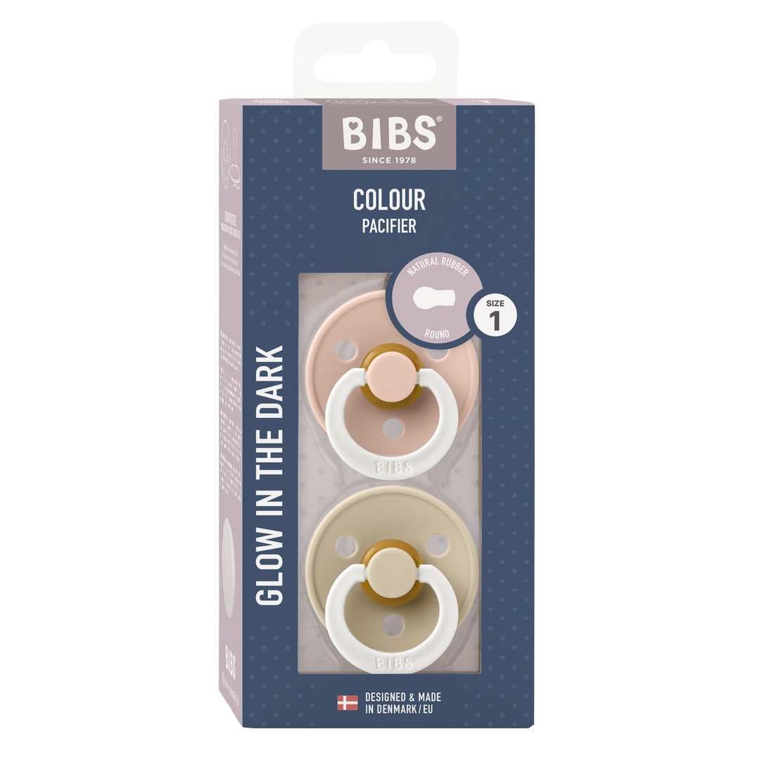 BIBS Colour 2 PACK Latex Size 1 Blush GLOW/Vanilla GLOW