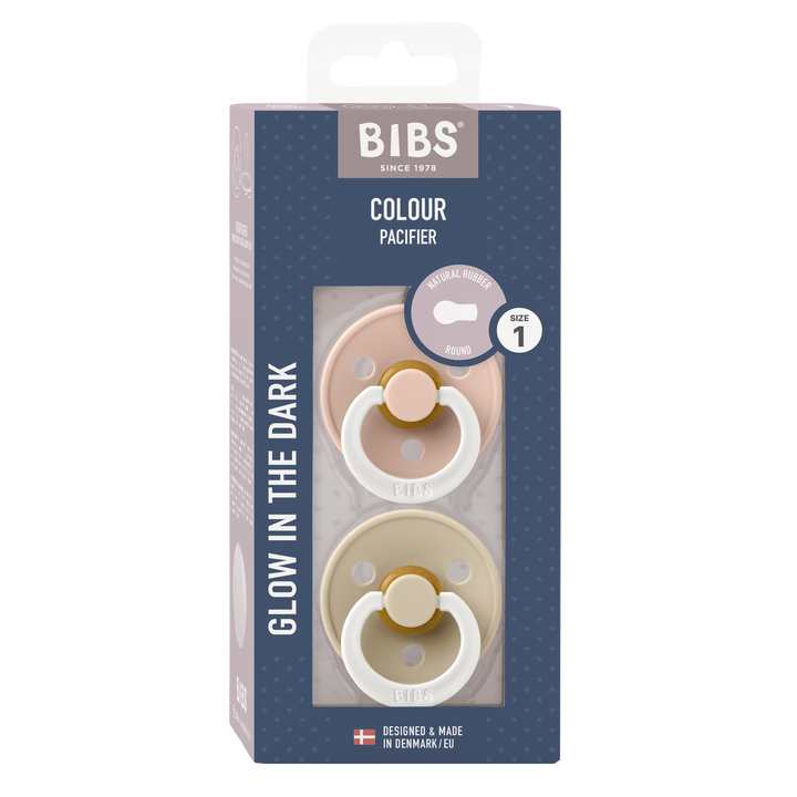 BIBS Colour 2 PACK Latex Size 1 Blush GLOW/Vanilla GLOW