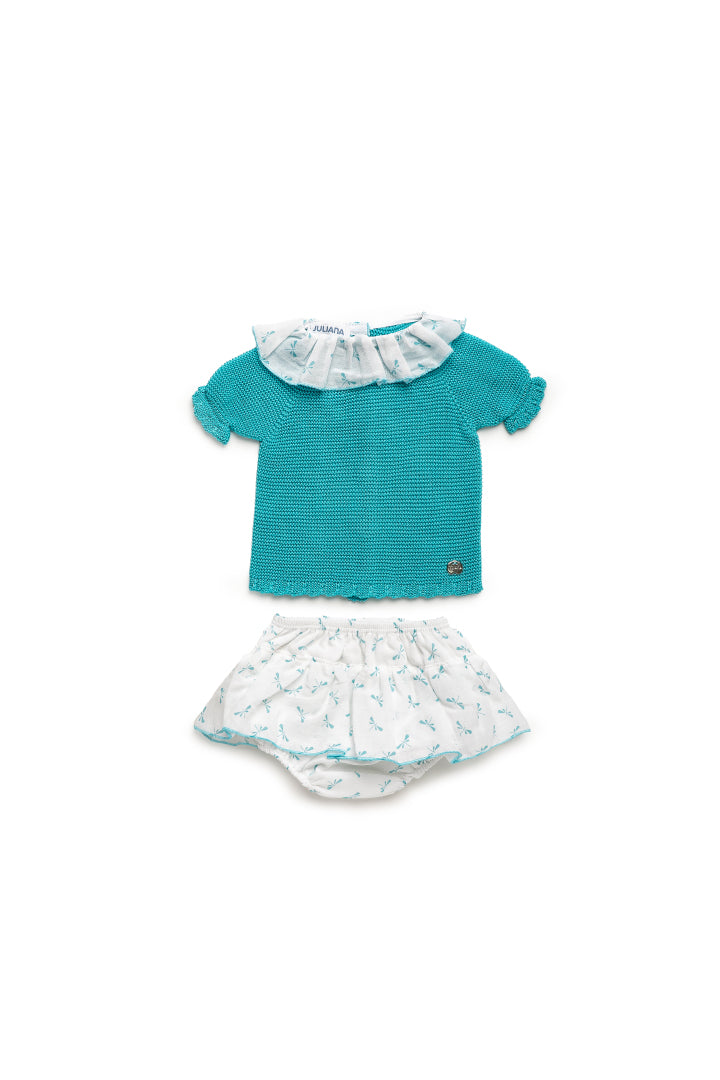 KNICKER SKIRT SET WITH DRAGONFLIES FABRIC - Turquoise