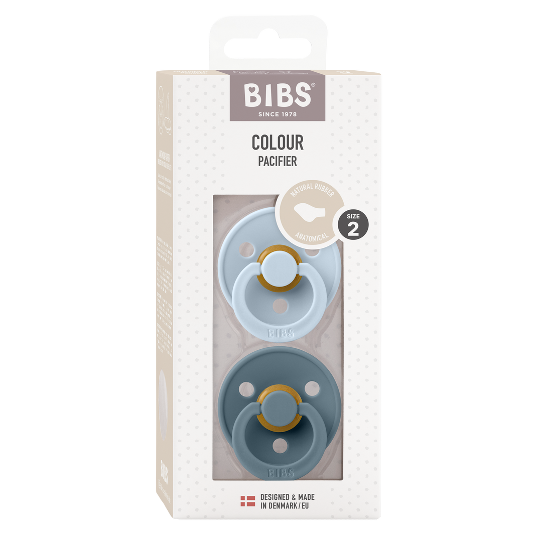 BIBS Colour 2 PACK Latex Size 2 Anatomical Baby Blue/Petrol