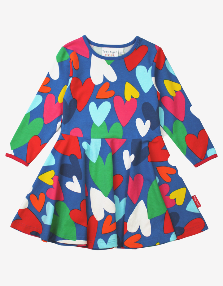 Organic Heart Print Long-Sleeved Skater Dress