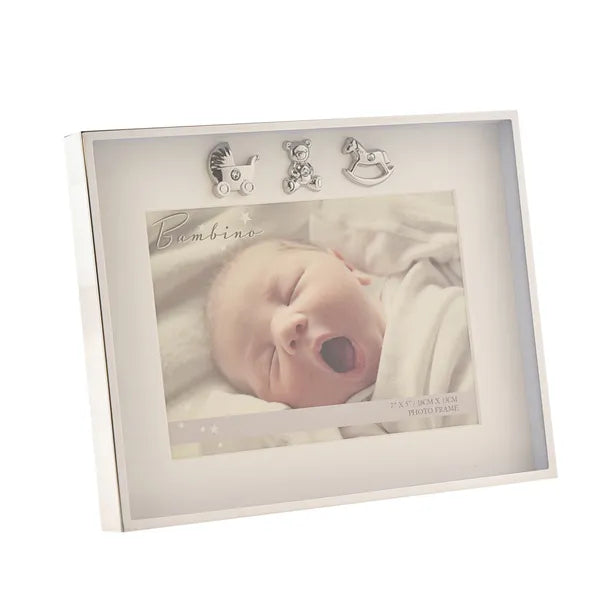 Bambino Thin Silver Plated 3 Icons Border Frame 7x5