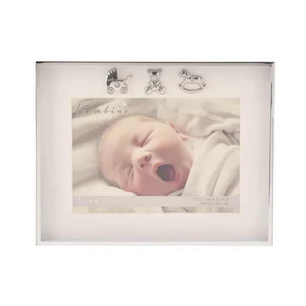 Bambino Thin Silver Plated 3 Icons Border Frame 7x5