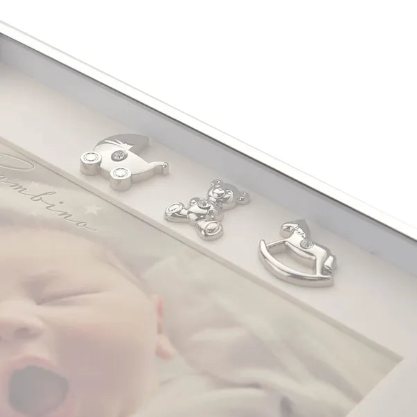 Bambino Thin Silver Plated 3 Icons Border Frame 7x5