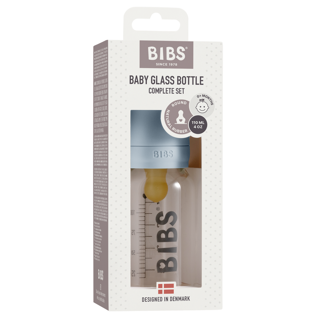 BIBS Baby Glass Bottle Complete Set Latex 110ml Baby Blue