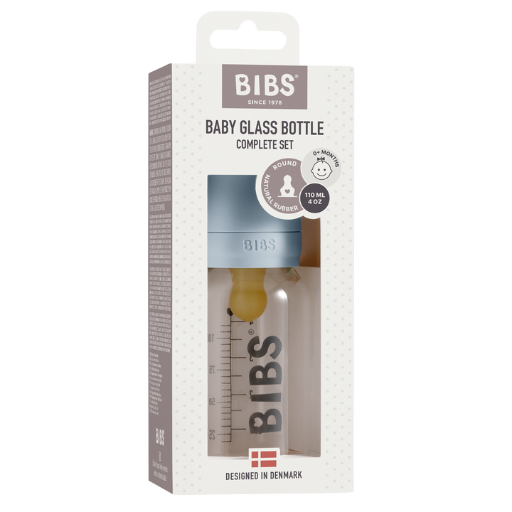 BIBS Baby Glass Bottle Complete Set Latex 110ml Baby Blue