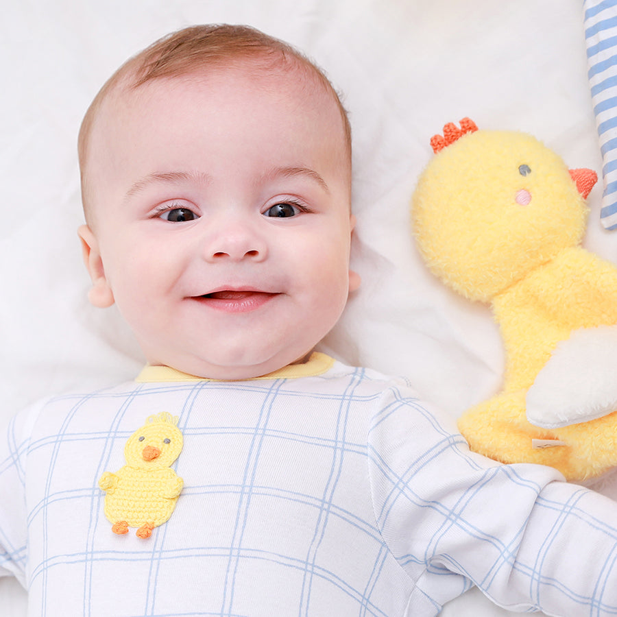Crochet Chicks Blue Grid Babygro
