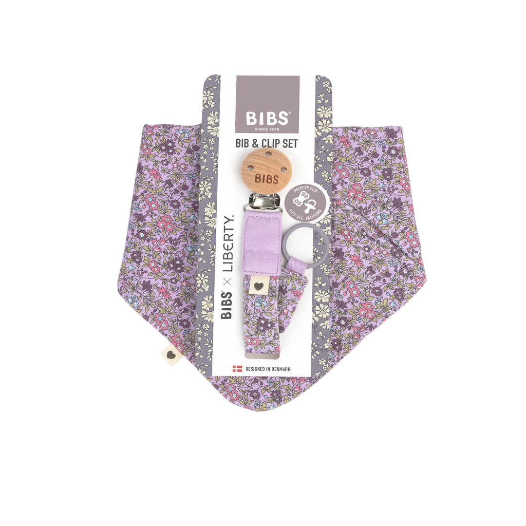 BIBS x Liberty Bib & Clip Set Chamomile Lawn Violet Sky