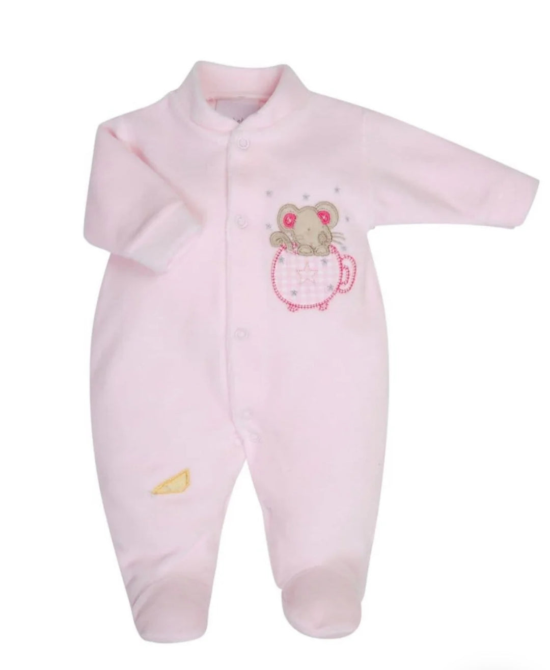 Mouse & Tea Cup Velour Sleepsuit Pink