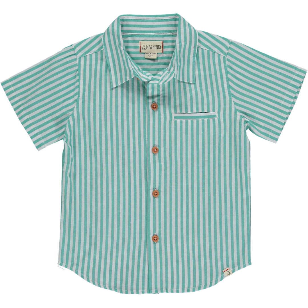 Green/white stripe woven shirt