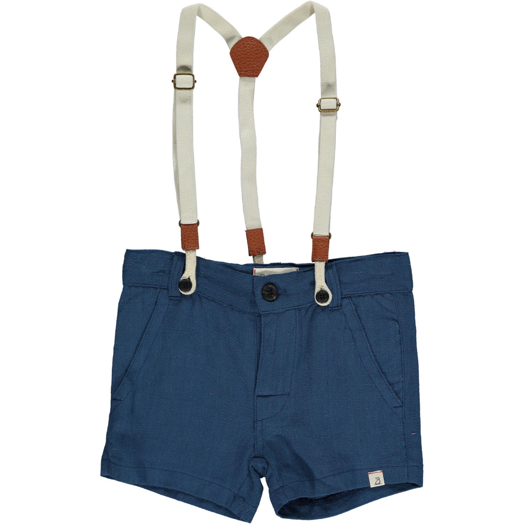 Blue shorts with removable suspenders