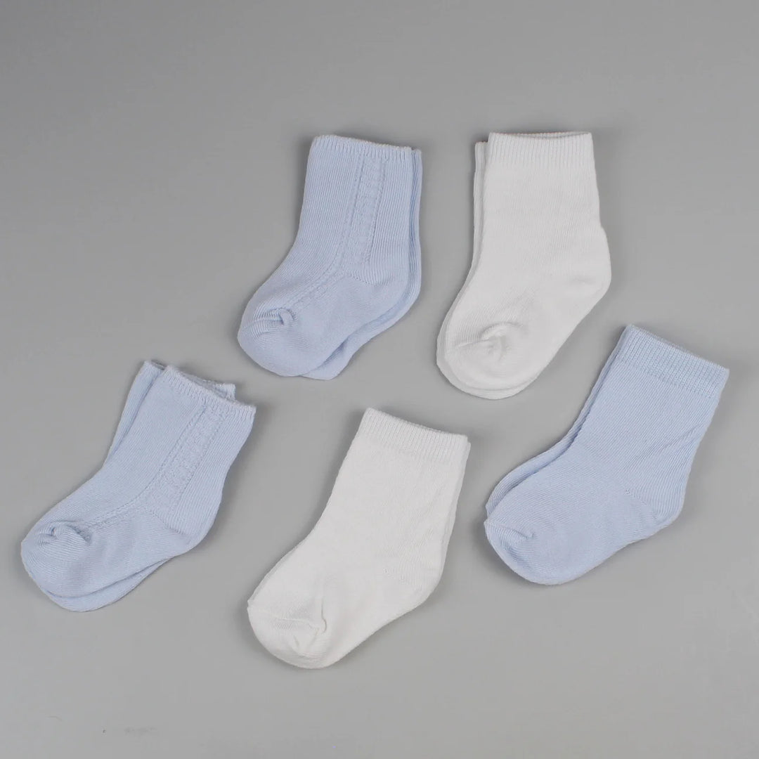 PEX Five Pack Baby Ankle Socks - Blue / White