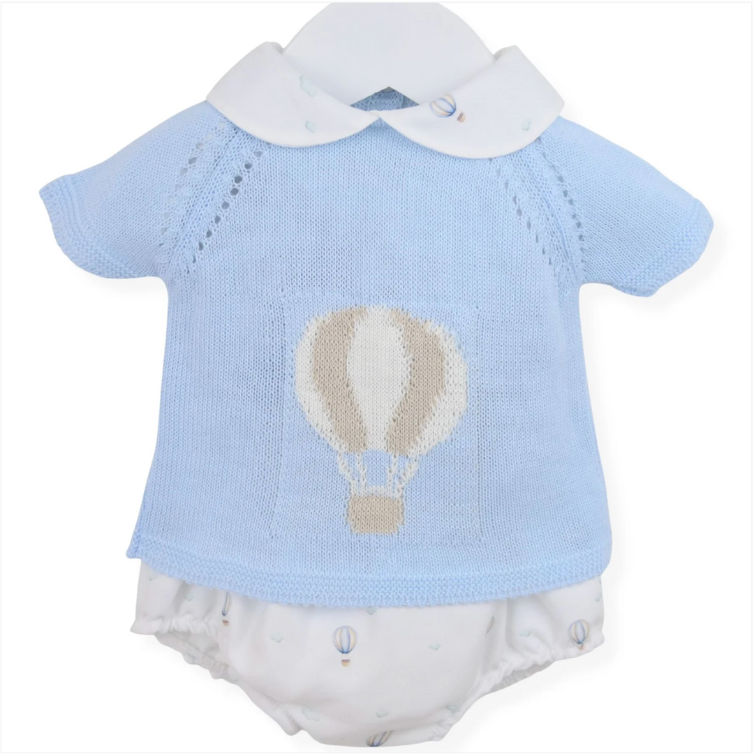 Pex Baby Boys Blue Knitted Hot Air Balloon Top & Pants Set