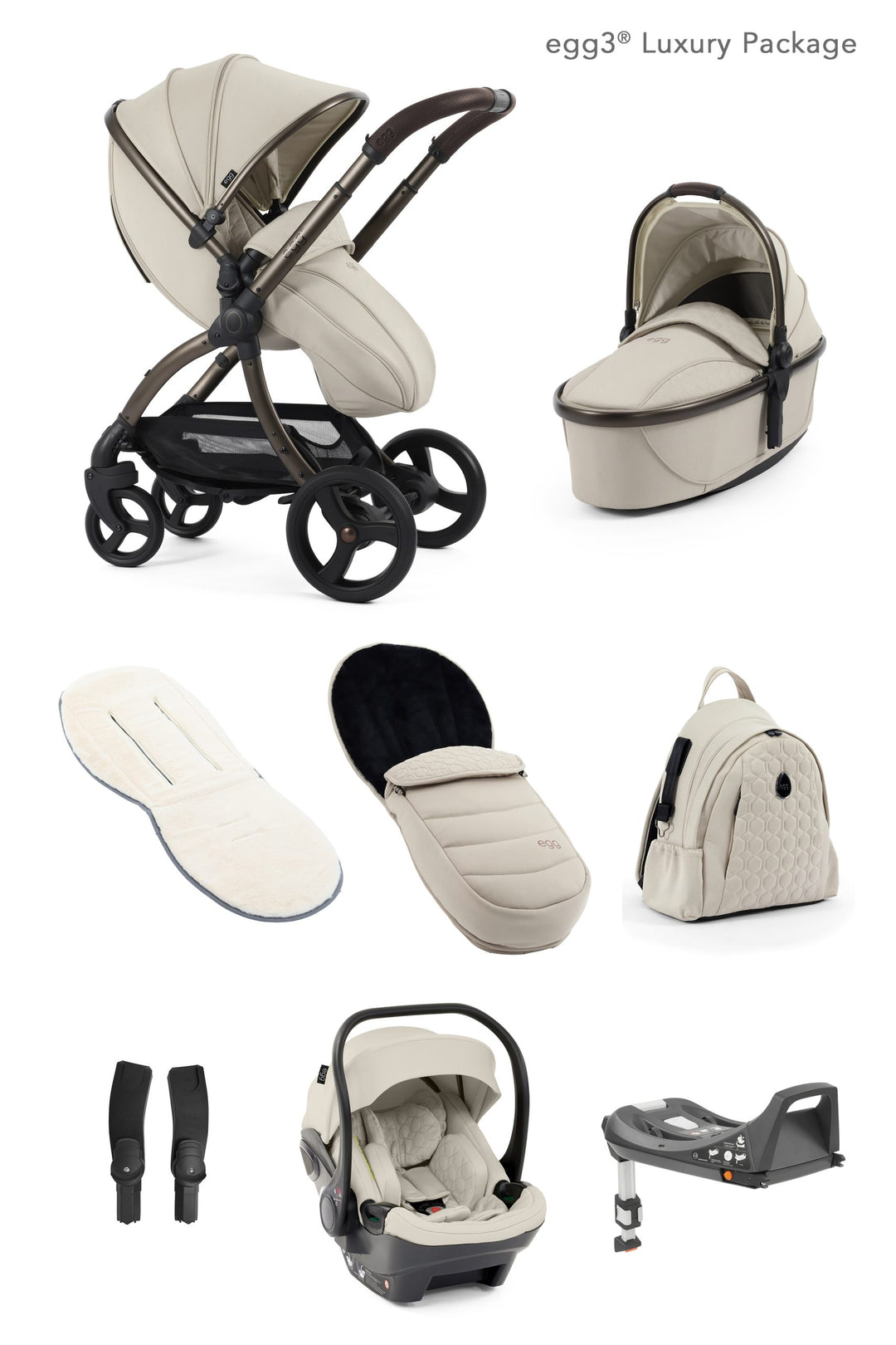 Egg3 Luxury Bundle - Collection Colours with Egg Shell Car Seats