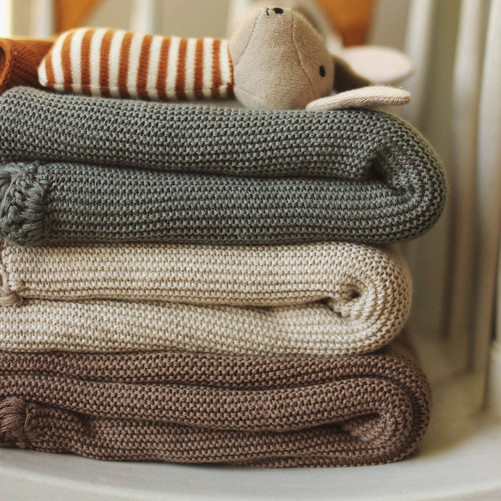 Scallop Knit Blanket - Stone