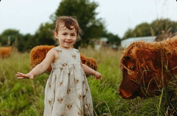 Linen Look Highland Cow Dress