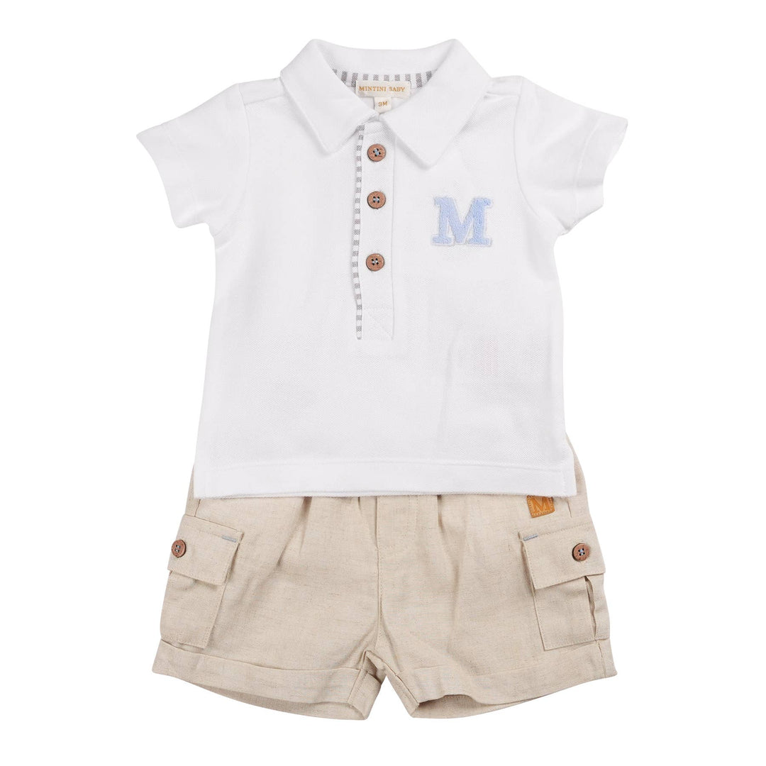 Beige Polo Top & Short Set