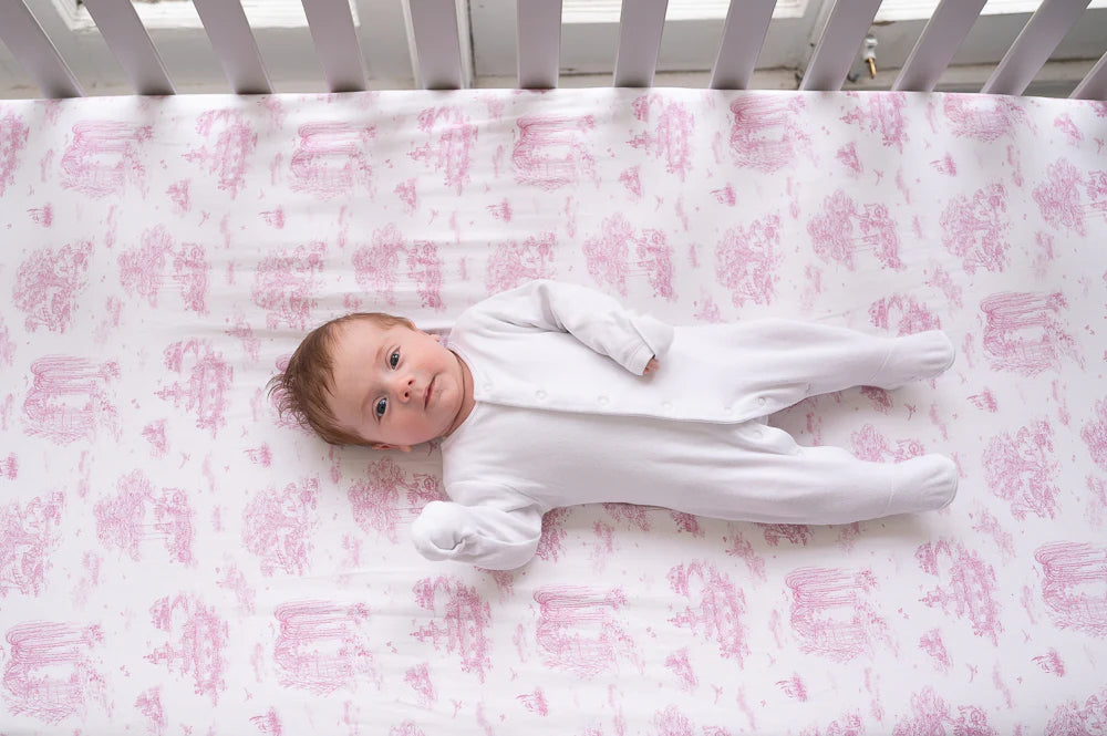 Gilded Bird  Spring Toile Pink Fitted Cot Sheet