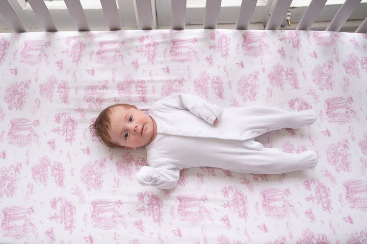 Gilded Bird  Spring Toile Pink Fitted Cot Sheet