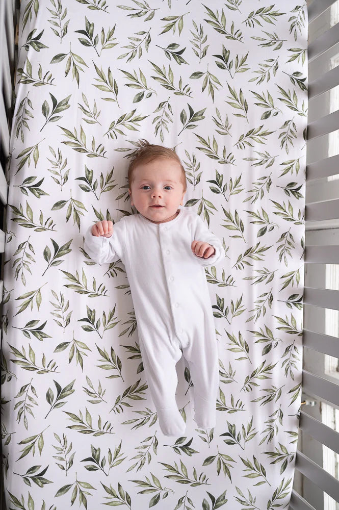 Gilded Bird Linen Leaves Fitted Cot Sheet