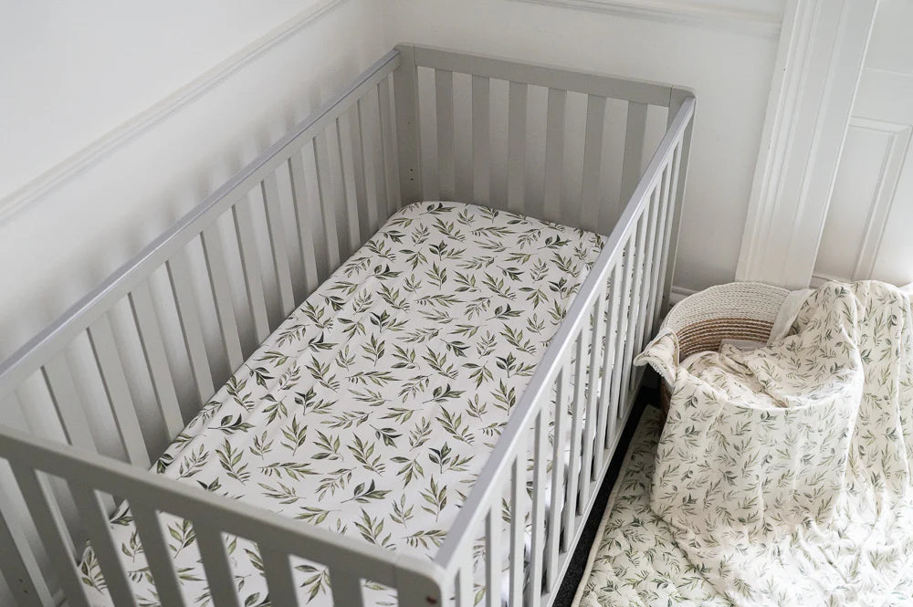 Gilded Bird Linen Leaves Fitted Cot Sheet