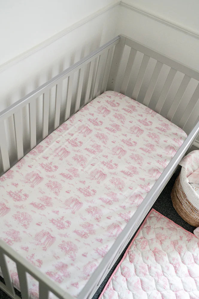 Gilded Bird  Spring Toile Pink Fitted Cot Sheet