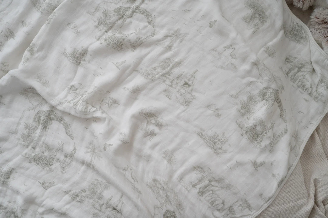 Gilded Bird Safari Toile Bamboo Baby Blanket