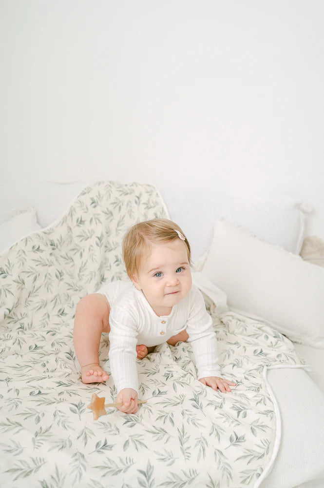 Gilded Bird Linen Leaves Bamboo Baby Blanket