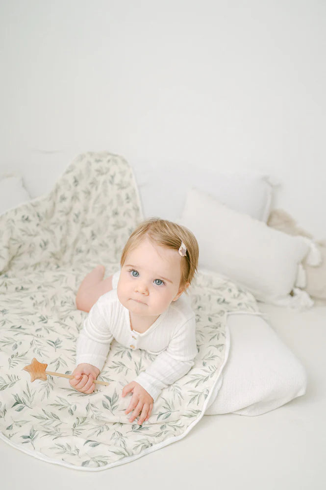 Gilded Bird Linen Leaves Bamboo Baby Blanket